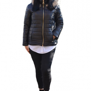 Jacheta casual, neagra, calduroasa, cu gluga detasabila