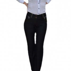 Pantalon de culoare gri, model lung cu design de buzunare