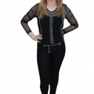 Pantalon elastic, nuanta de negru, buline fashion aplicate