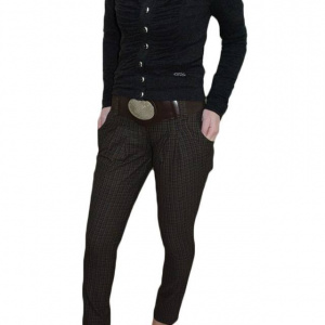 Pantalon fashion, nuanta de maro, design geometric
