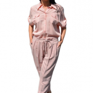 Pantalon lung, confortabil cu croi pe picior, nuanta de plamaniu