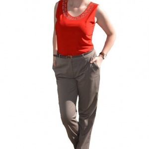 Pantalon lung cu aspect clasic, nuanta nisipie, cu talie medie