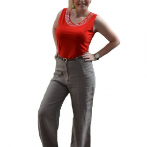 Pantalon lung cu croi lejer, confectionat din bumbac, nuanta maro