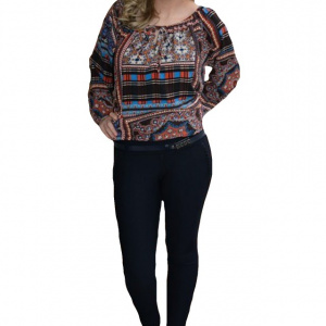 Pantalon trendy de toamnba-iarna, bleumarin cu design brodat