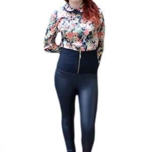 Pantalon trendy, imitatie de piele chic, nuanta de bleumarin