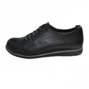 Pantof casual, negru, din piele, cu insertii de fermoar pe talpa
