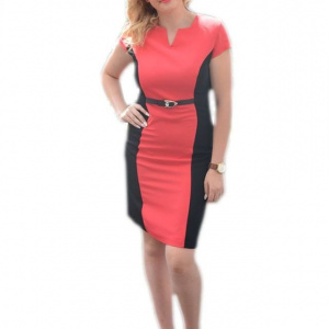 Rochie casual, feminina, de culoare corai cu negru