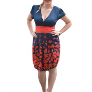 Rochie casual tinereasca, de culoare bleumarin-rosu