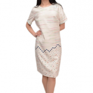 Rochie casual usor cambrata cu imprimeu multicolor, de vara