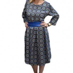 Rochie de culoare albastra, masura mare, fusta cu croi evazat