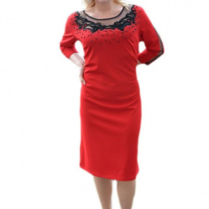Rochie de ocazie, rosie, cu insertii de margele si strasuri aplicate