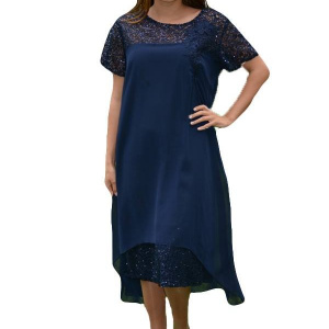 Rochie de ocazie, vaporoasa, din voal si dantela bleumarin