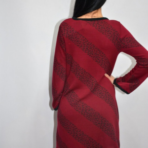 Rochie de zi cu imprimeu in dungi ,nuanta de rosu