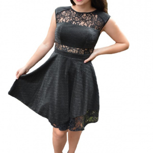 Rochie eleganta Lotte cu dantela si sclipici,nuanta de negru