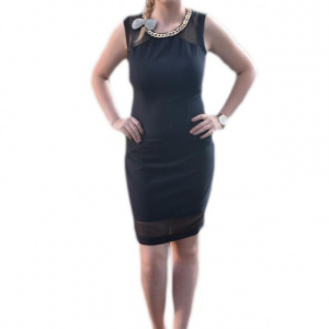 Rochie eleganta, neagra, decor din plasa usor transparenta