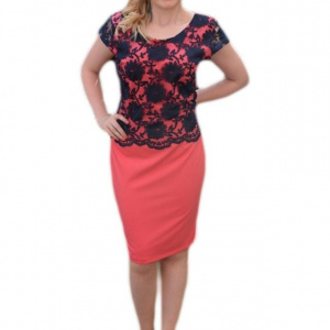 Rochie feminina de culoare corai cu dantela in partea de sus
