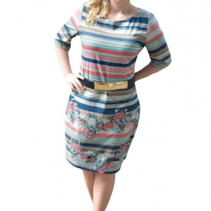 Rochie feminina de primavara-vara, design de dungi orizontale