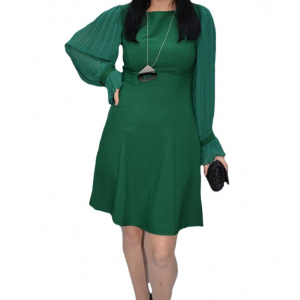 Rochie Ferva cu maneca din voal plisata ,verde
