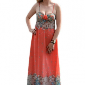 Rochie moderna, croi simplu si elegant, de culoare corai