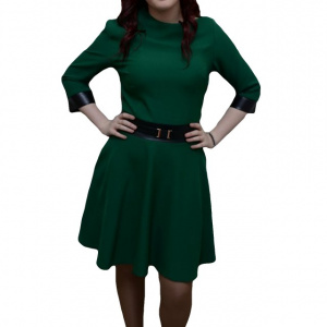 Rochie moderna, de culoare verde, insertii de piele ecologica