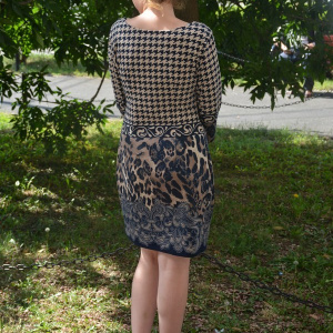 Rochie office, cu maneci tre-sferturi, in nuante de bleumarin