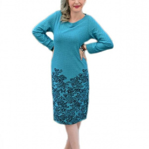 Rochie office, de culoare turcoaz, la baza gatului
