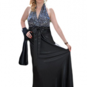 Rochie rafinata lunga , negru cu paiete