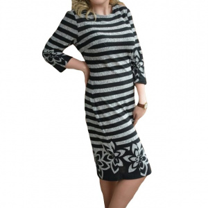 Rochie tinereasca masura mare, design de dungi gri cu negru
