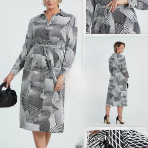 Rochie tip camasa negru cu alb