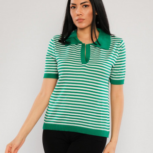 Tricou cu guler si dungi verde
