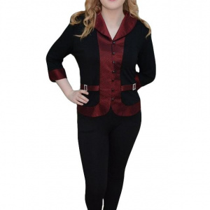 Bluza casual, maneca trei-sferturi, neagra cu design de dungi rosii