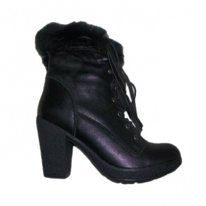 Botina eleganta, chic, toc mediu, patrat, piele naturala neagra