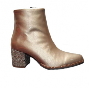 Botina fashion aurie, din piele naturala lacuita cu toc gros, lucios