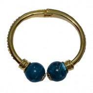 Bratara fashion cu forma fixa, culoare aurie cu perle mari albastre