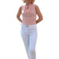 Pantalon alb de vara, model lung din material elastic, subtire