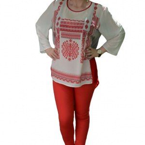 Pantalon casual, nuanta rosie, talie medie, curea fashion si subtire