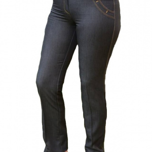 Pantalon lung de stofa cu aspect de blug cu design de buzunare