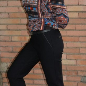 Pantalon lung masura mare, model casual din material cu tinuta