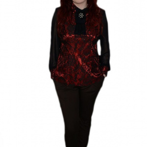 Pantalon rafinat, culoare maro, design de nasturi aplicati