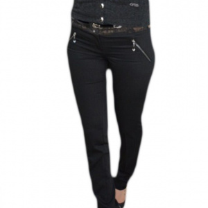 Pantalon usor elastic, nuanta de negru, betelie cu model