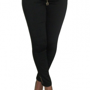 Pantaloni casual, design tip blug, negri, cu detalii argintii