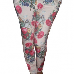 Pantaloni cu imprimeu interesant floral, multicolori