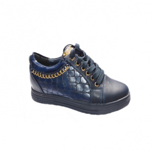 Pantof confortabil de nuanta bleumarin cu insertie de lant auriu
