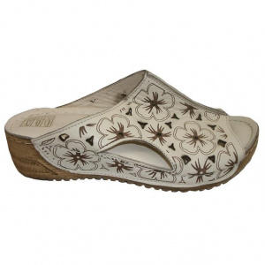 Papuc de vara cu aspect deosebit, bej cu design floral maro