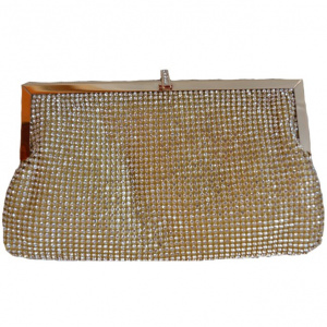 Poseta fashion aurie, cu strasuri aplicate, model elegant tip plic