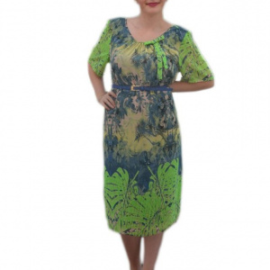 Rochie casual cu maneca scurta, bleumarin cu design verde