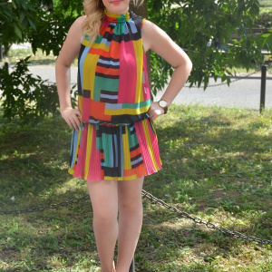 Rochie casual, feminina din voal fronsat, multicolor
