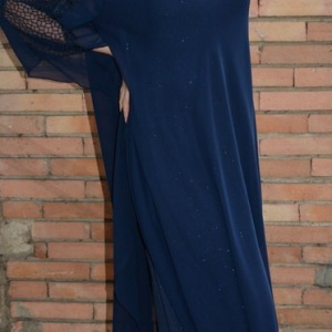 Rochie de gala bleumarin, masura mare, insertie de voal deasupra