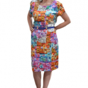 Rochie de vara, masura mare, cu imprimeu rafinat multicolor