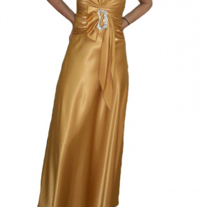 Rochie deosebita de gala, design modern, cu trena, din saten auriu